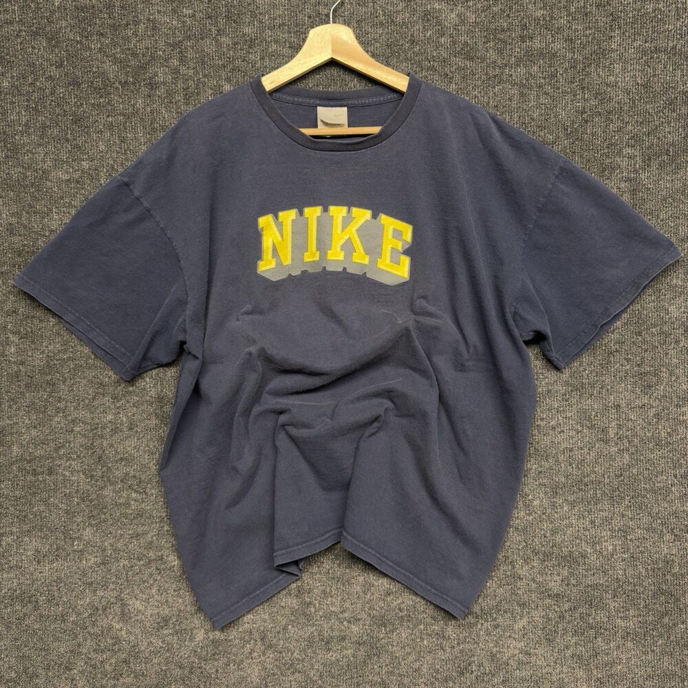 Vintage Nike T Shirt Mens XL Navy Graphic Cotton Short Sleeve Athletic 90s Boxy